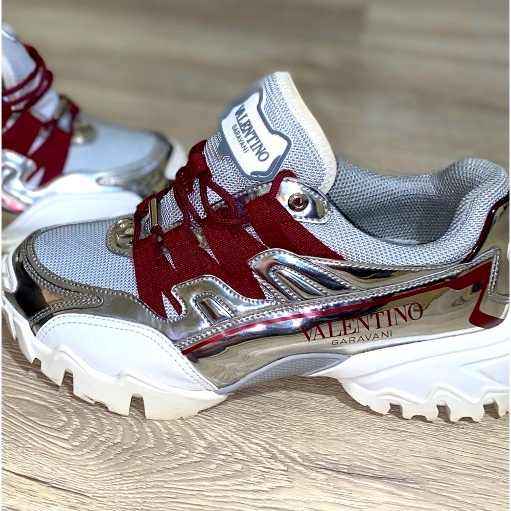VALENTINO GARAVANI  Sneaker Climber Sliver/Burgundy EUR 38.5 USA W8-8.5 M 7-7.5 - Picture 2 of 16